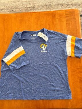 NFL Los Angeles Rams Blue Tee with Gold and White Sleeve Stripes